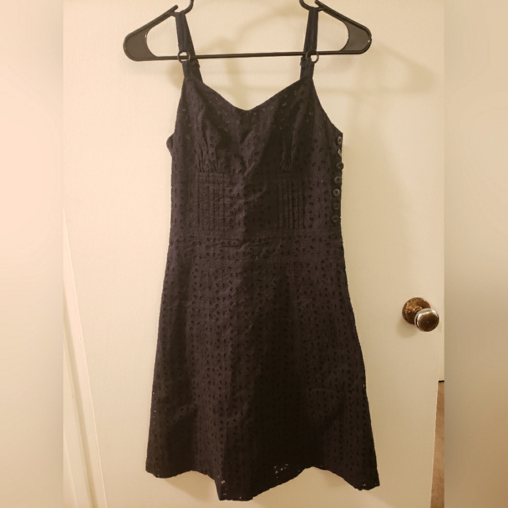 Luella for Target black cotton dress w/ leaf pattern cutouts 2 layers Size Small